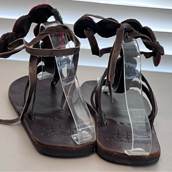 Global Girls Boho Leather Hand-Made Colorful Beaded Sz 37 Thong Sandals - Picture 6 of 14